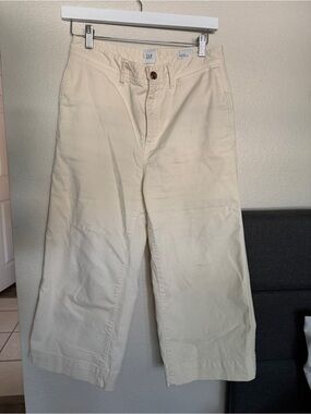 GAP Women’s Cream High-rise Wide-Leg Cropped Cotton Pants